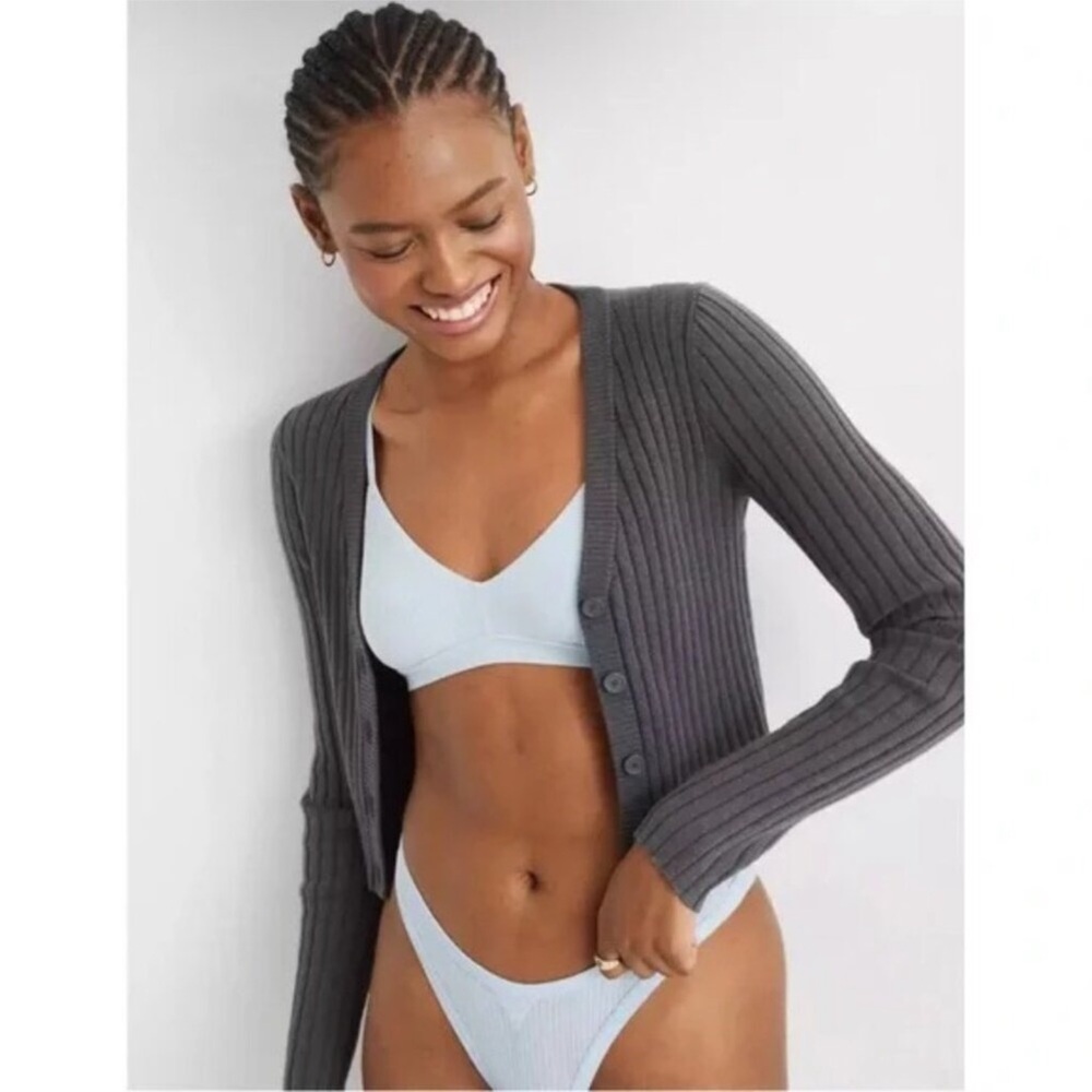 Aerie Ribbed Crop Cardigan Sweater